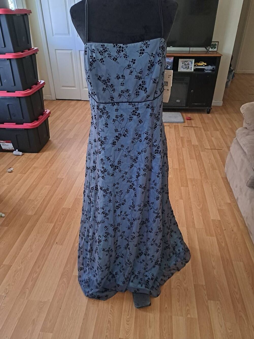 New 18W B&A Betsy Adam Blue Black Floral Formal Dress Wedding Prom Evening Gown